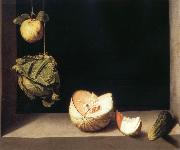 Still life with quince,cabbage,Melon and Cucumber Juan Sanchez-Cotan